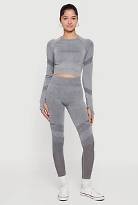 High Waisted Acid Wash Laser Cut Leggings
