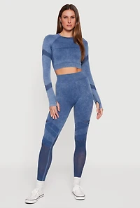 High Waisted Acid Wash Laser Cut Leggings