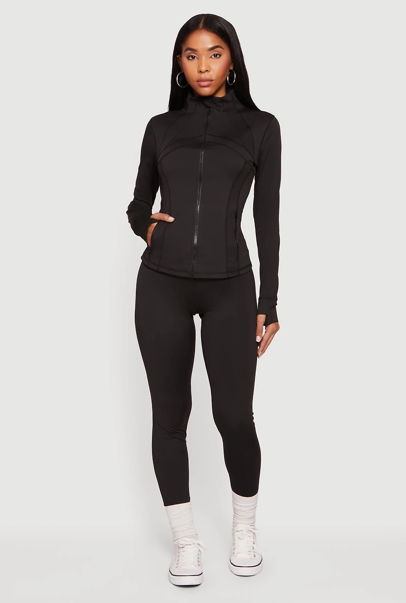 Zip Front Mock Neck Long Sleeve Track Jacket