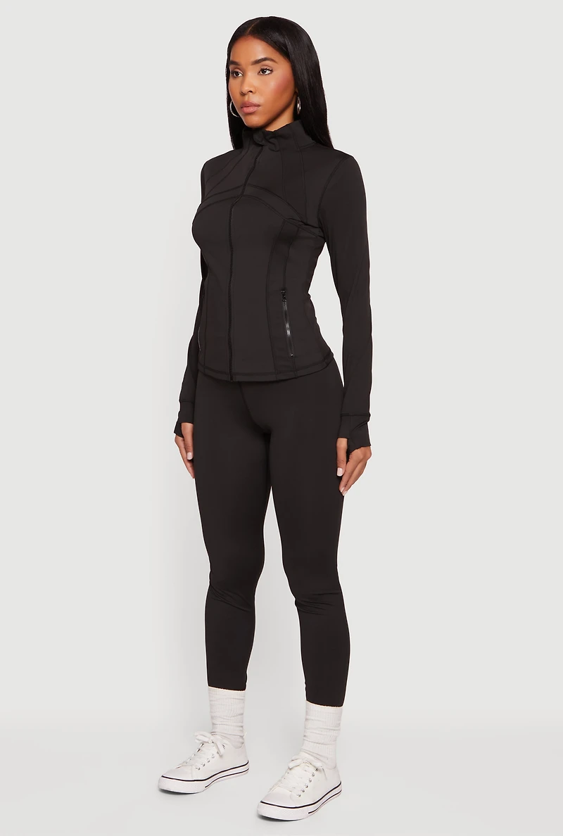 Zip Front Mock Neck Long Sleeve Track Jacket