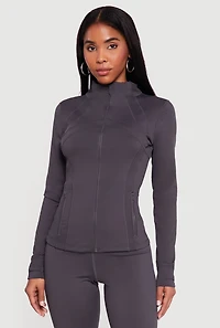 Zip Front Mock Neck Long Sleeve Track Jacket