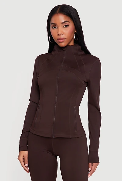 Zip Front Mock Neck Long Sleeve Track Jacket