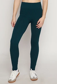 Womens Seamless Shadow Stripe Leggings, Green, Size L-XL