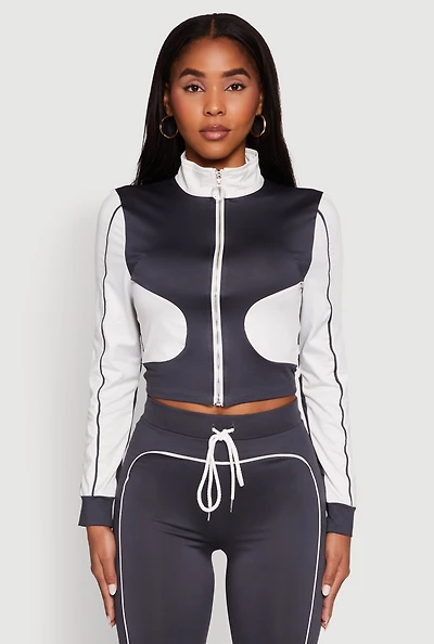 Womens Color Block Long Sleeve O-Ring Zip Front Track Jacket, Multi, Size XL