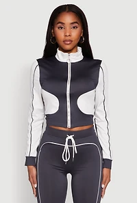 Color Block Long Sleeve O-Ring Zip Front Track Jacket