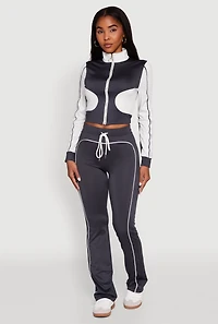 Color Block Long Sleeve O-Ring Zip Front Track Jacket