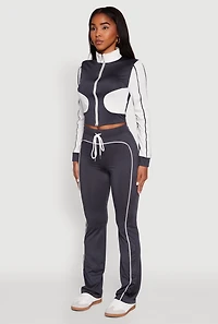 Womens Color Block Long Sleeve O-Ring Zip Front Track Jacket, Multi,