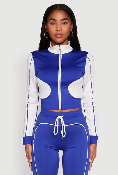 Womens Color Block Long Sleeve O-Ring Zip Front Track Jacket, Multi, Size XL