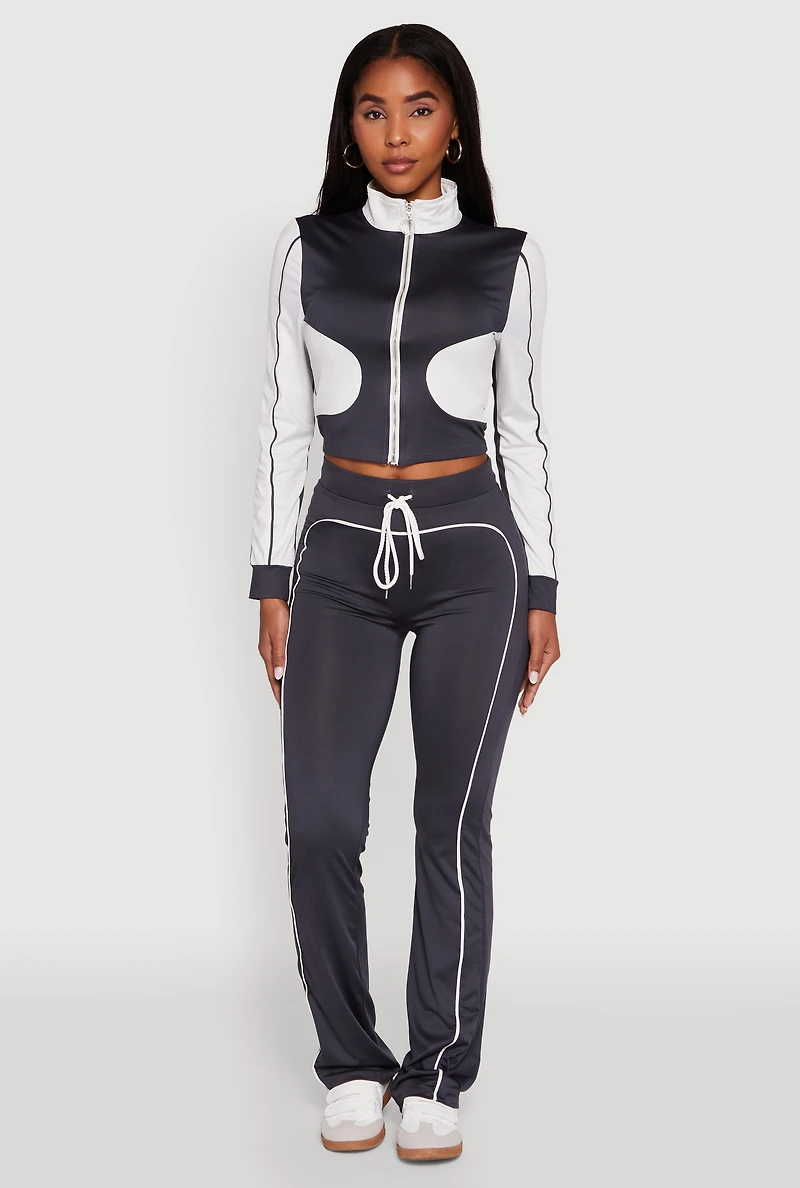 High Waisted Boot Cut Active Pants with Contrast Piping