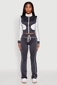 Womens High Waisted Boot Cut Active Pants with Contrast Piping, Grey, Size S