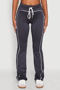 Womens High Waisted Boot Cut Active Pants with Contrast Piping, Grey, Size S