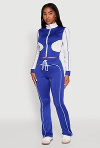 High Waisted Boot Cut Active Pants with Contrast Piping