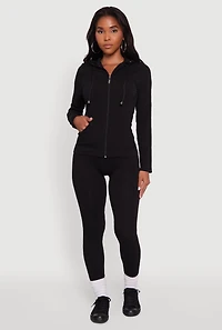 Womens Geometric Patterned Zip Front Drawstring Hoodie,