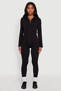 Womens Geometric Patterned Zip Front Drawstring Hoodie,