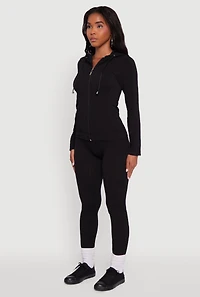 Womens Geometric Patterned Zip Front Drawstring Hoodie,