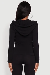 Womens Geometric Patterned Zip Front Drawstring Hoodie,