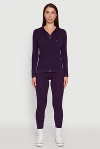 Womens Geometric Patterned Zip Front Drawstring Hoodie, Purple, Size S-M