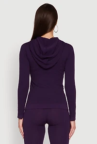 Womens Geometric Patterned Zip Front Drawstring Hoodie, Purple, Size S-M