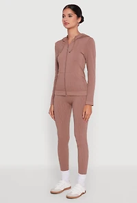 Womens Geometric Patterned Zip Front Drawstring Hoodie, M-L