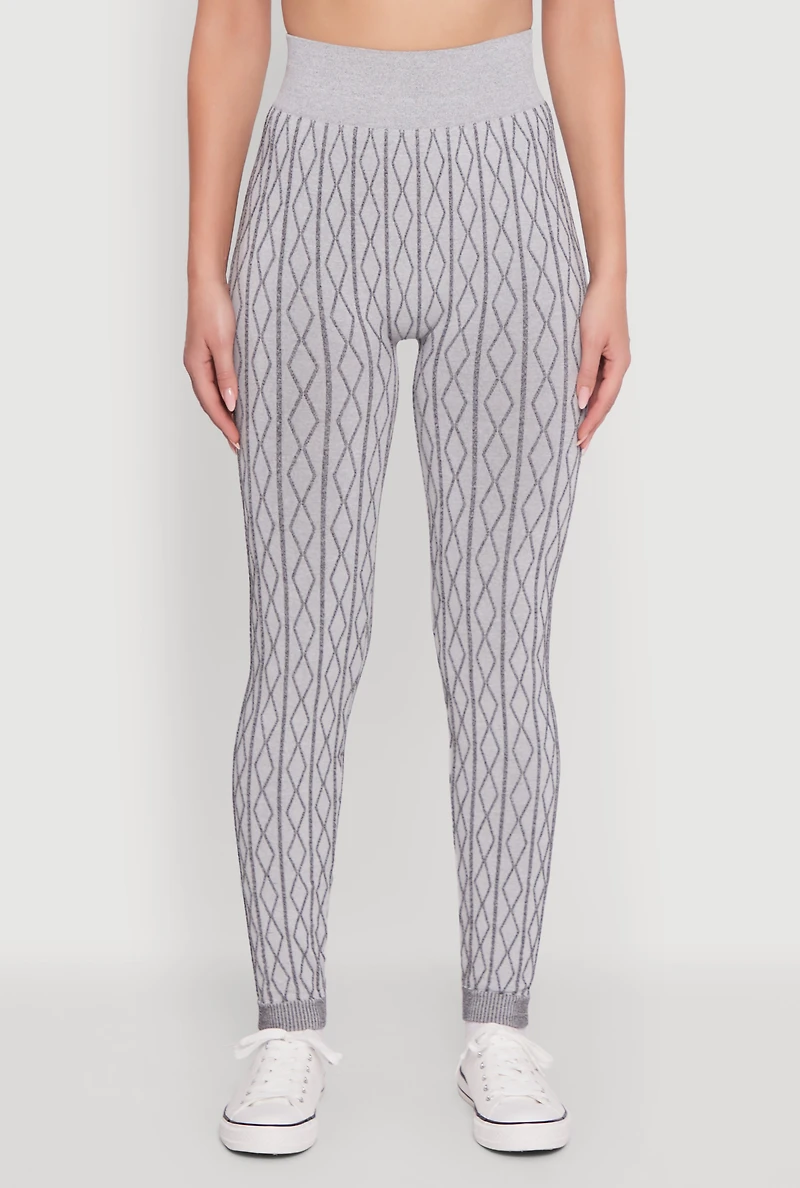 Womens Seamless Geometric Patterned Leggings, M-L