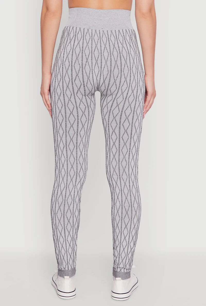 Womens Seamless Geometric Patterned Leggings, M-L