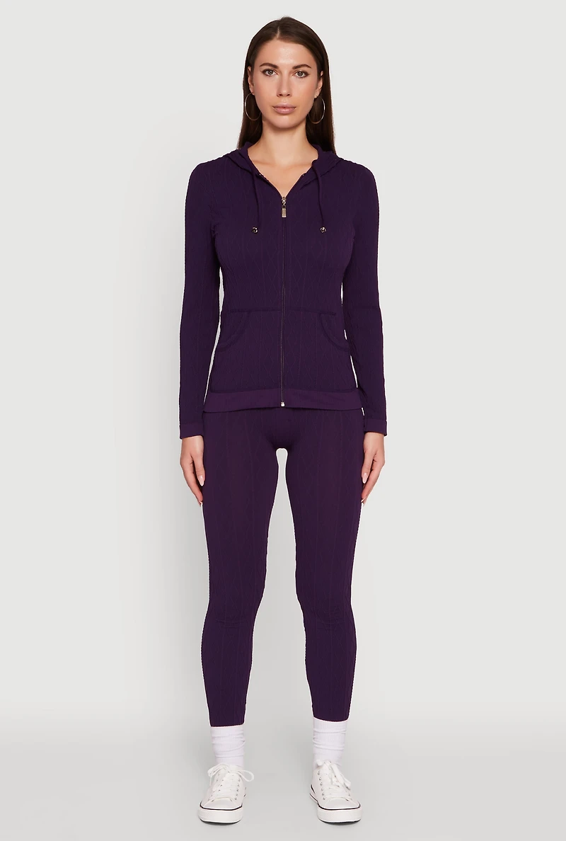 Womens Seamless Geometric Patterned Leggings, Purple, Size S-M