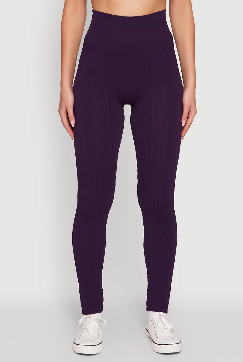 Womens Seamless Geometric Patterned Leggings, Purple, Size S-M