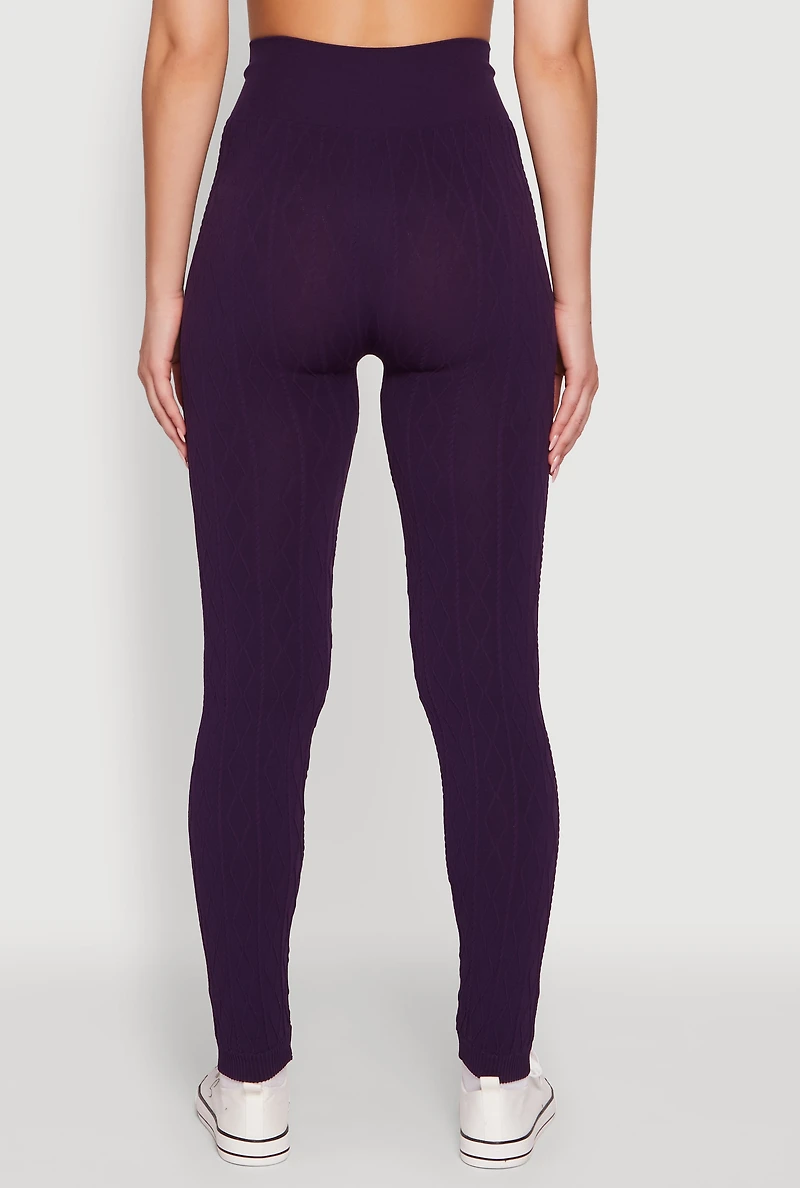 Womens Seamless Geometric Patterned Leggings, Purple, Size S-M