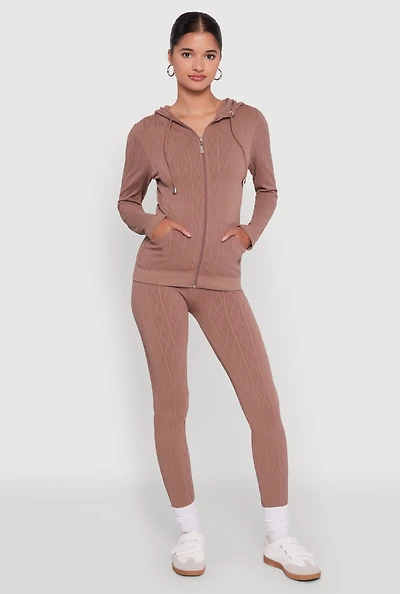 Womens Seamless Geometric Patterned Leggings, Brown, Size S-M