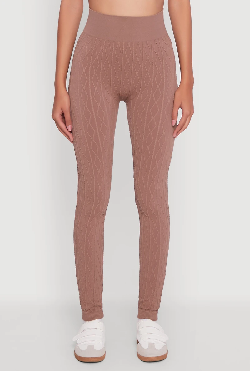 Womens Seamless Geometric Patterned Leggings, Brown, Size S-M
