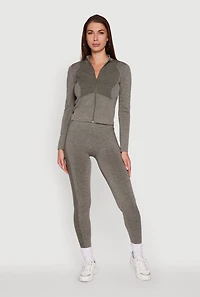Womens Seamless Marled Mock Neck Long Sleeve Track Jacket, S-M