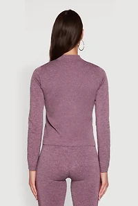 Womens Seamless Marled Mock Neck Long Sleeve Track Jacket, Purple, Size M-L