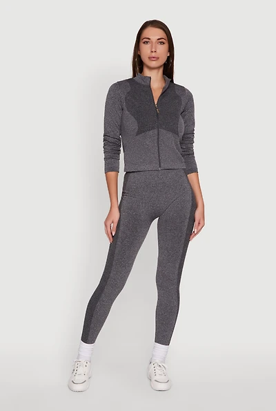 Womens High Waisted Marled Seamless Leggings, Grey,