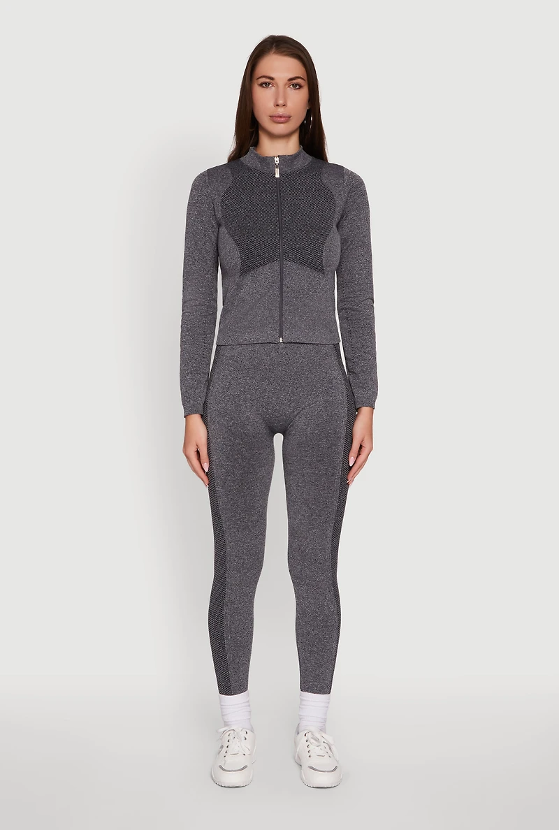 Womens High Waisted Marled Seamless Leggings, Grey, Size M-L