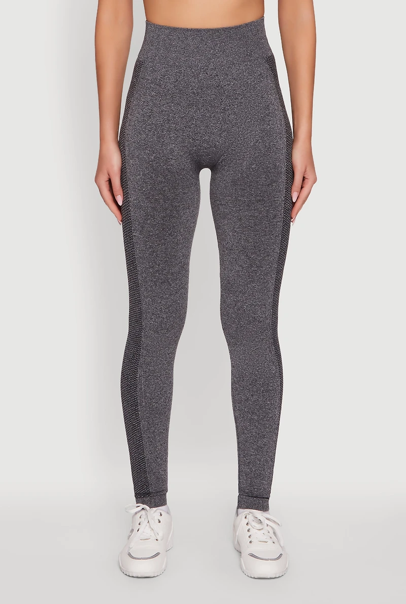 Womens High Waisted Marled Seamless Leggings, Grey, Size M-L