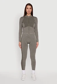 Womens High Waisted Marled Seamless Leggings, Grey,