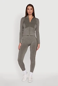 Womens High Waisted Marled Seamless Leggings, Grey,