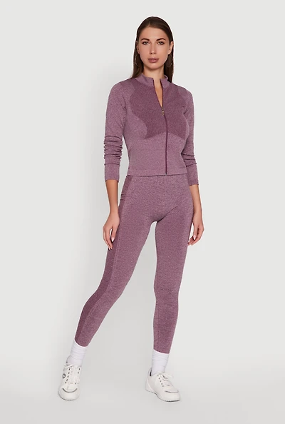 Womens High Waisted Marled Seamless Leggings, Purple, Size M-L