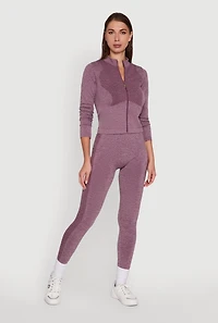 Womens High Waisted Marled Seamless Leggings, Purple, Size M-L