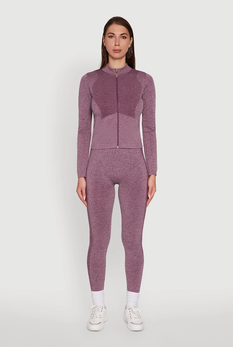 Womens High Waisted Marled Seamless Leggings, Purple, Size M-L