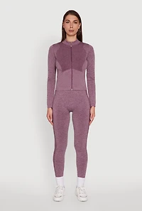 Womens High Waisted Marled Seamless Leggings, Purple, Size M-L