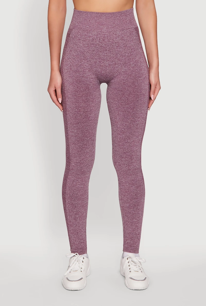 Womens High Waisted Marled Seamless Leggings, Purple, Size M-L