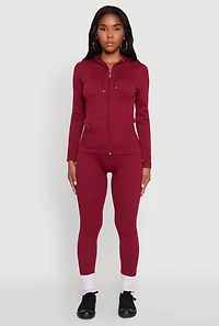 Womens Textured Knit Zip Front Drawstring Hoodie,