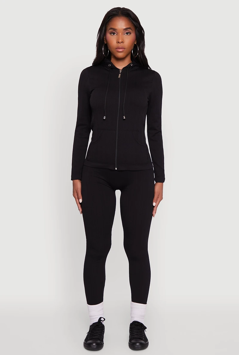 Womens Seamless Textured Knit High Waisted Leggings, S-M