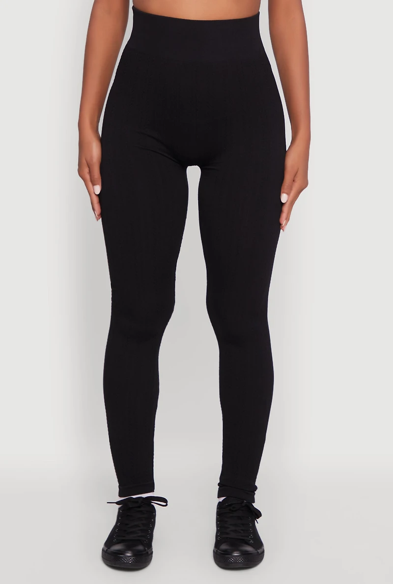 Womens Seamless Textured Knit High Waisted Leggings, S-M