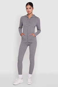 Womens Seamless Textured Knit High Waisted Leggings, Grey, Size M-L