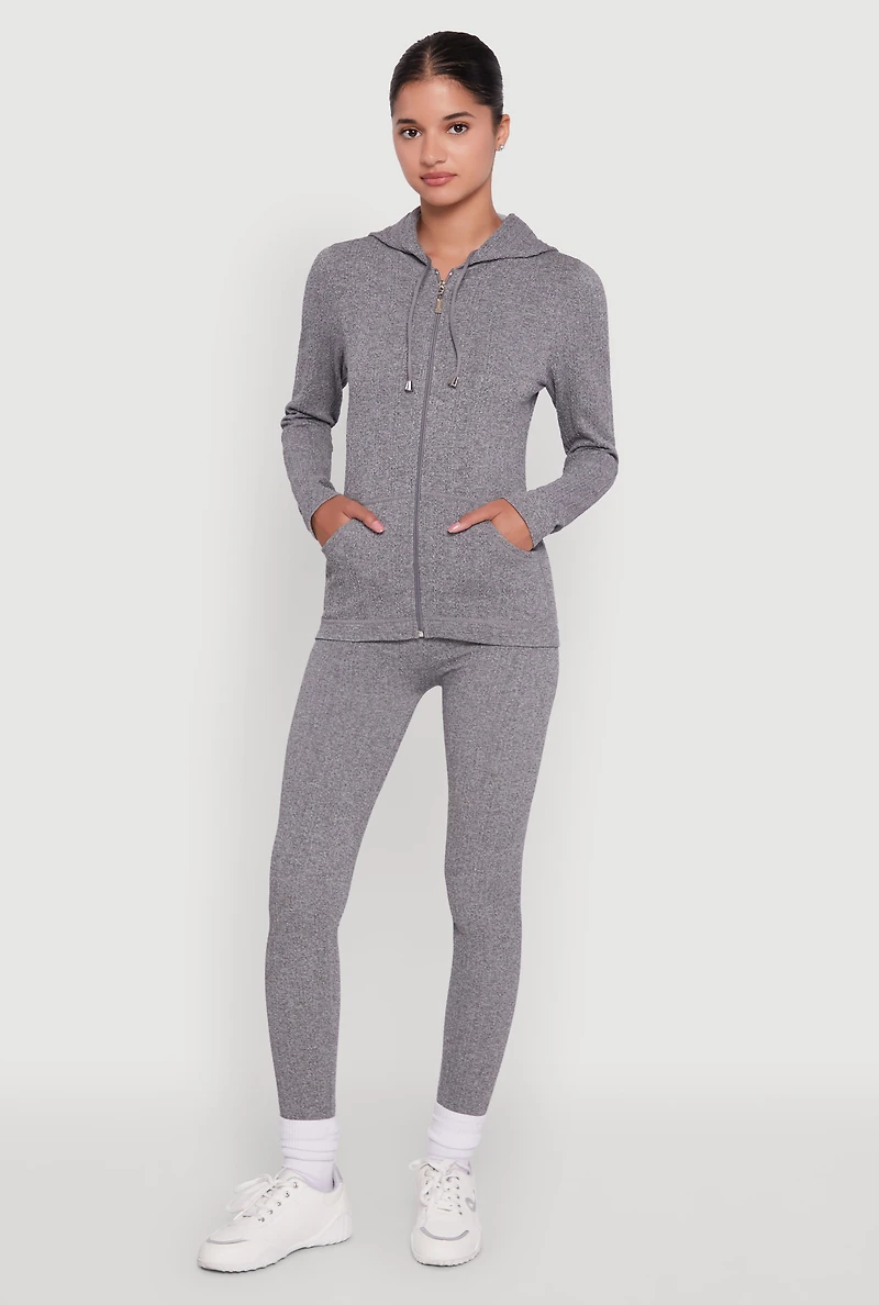 Womens Seamless Textured Knit High Waisted Leggings, Grey, Size S-M