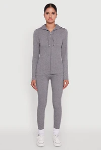 Womens Seamless Textured Knit High Waisted Leggings, Grey, Size M-L