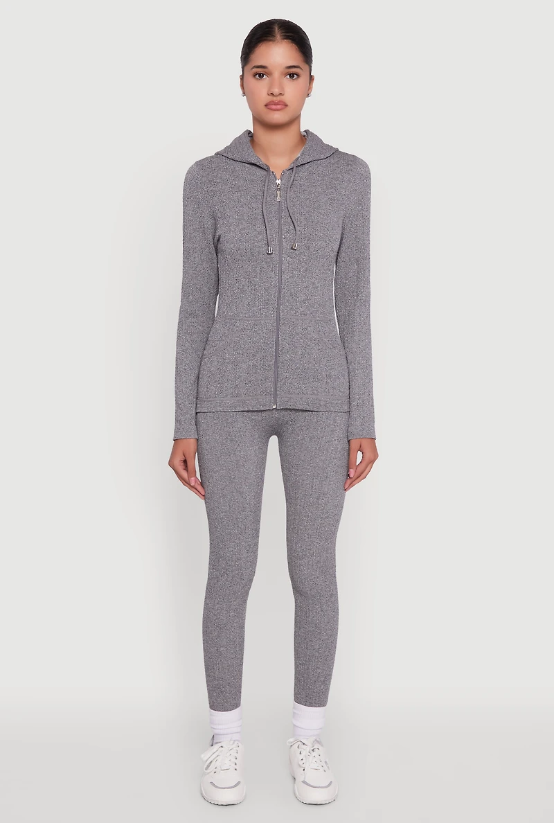 Womens Seamless Textured Knit High Waisted Leggings, Grey, Size M-L