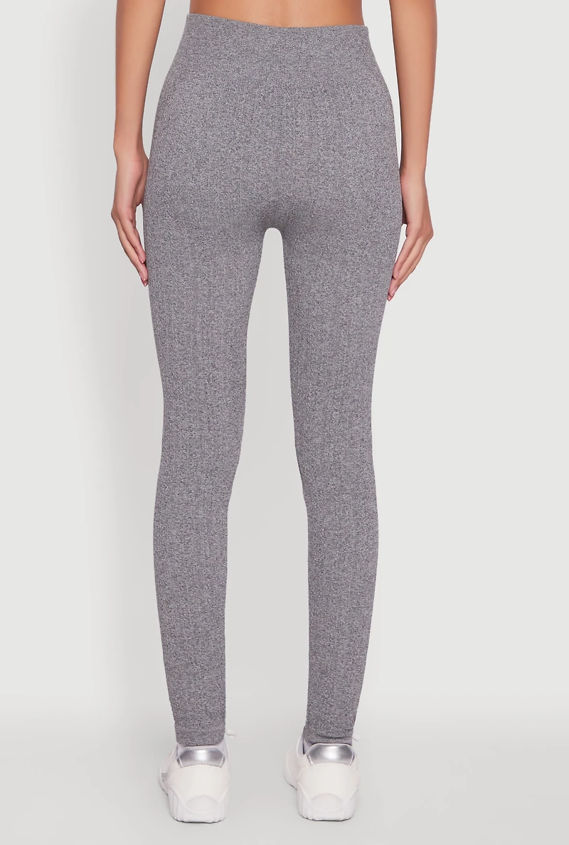 Womens Seamless Textured Knit High Waisted Leggings, Grey, Size M-L